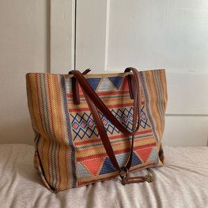 Lucky Brand Woven Embroidered Tote Bag